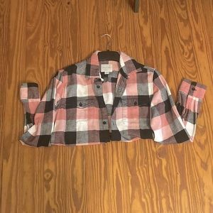 American Eagle Pink, White & Black Plaided Flannel